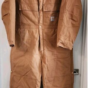 Vtg Carhartt X02 BRN Quilted Lined Duck Coveralls 52 Short Made in USA Union